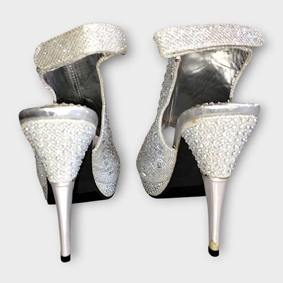 Hot Tomato Silver Metallic Glitter Embellished Platform Heels Sz 11 Y2K Princess - Picture 5 of 9